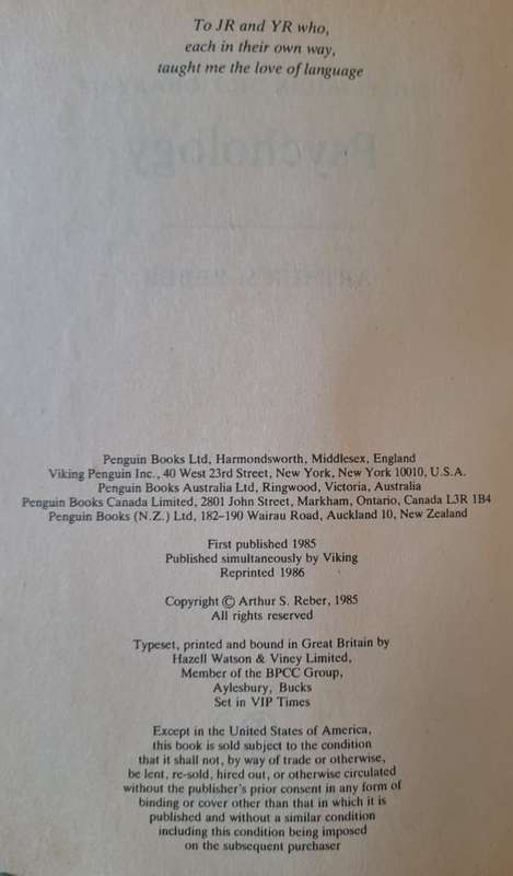 Dictionary of Psychology - S. Reber (paperback)