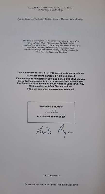 A history of organised pharmacy in South Africa 1885-1950 - Mike Ryan (Hard cover)