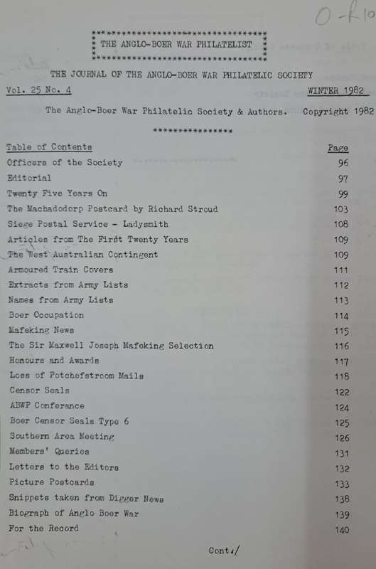 The Anglo-Boer war Philatelist 1982 - Johnson Philatelics (paperback)