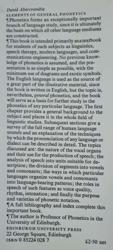 Elements of General Phonetics - David Abercrombie (Hard cover with dj)