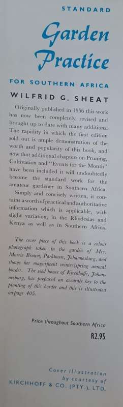 Standard garden practice for Southern Africa - Wilfrid G. SHEAT (Hard cover with dj)