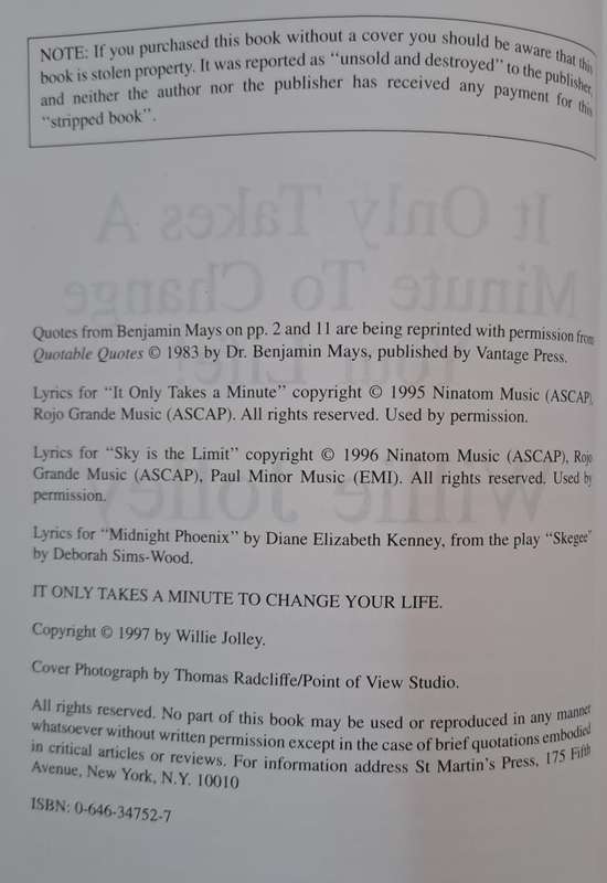 It only takes a minute to change your life - Willie Jolley (paperback)