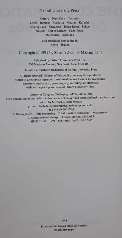 The corporation of the 1990s - Michael S. Scott Morton (Hard cover with dj)