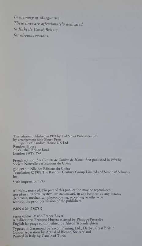 Monet's Cookery notebooks - Claire Joyes (Hard cover with dj)