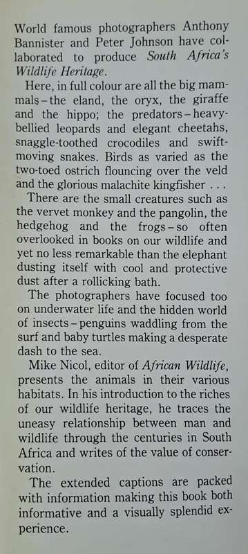 South Africa's wildlife heritage - Anthony Bannister   (Hard cover with dj)