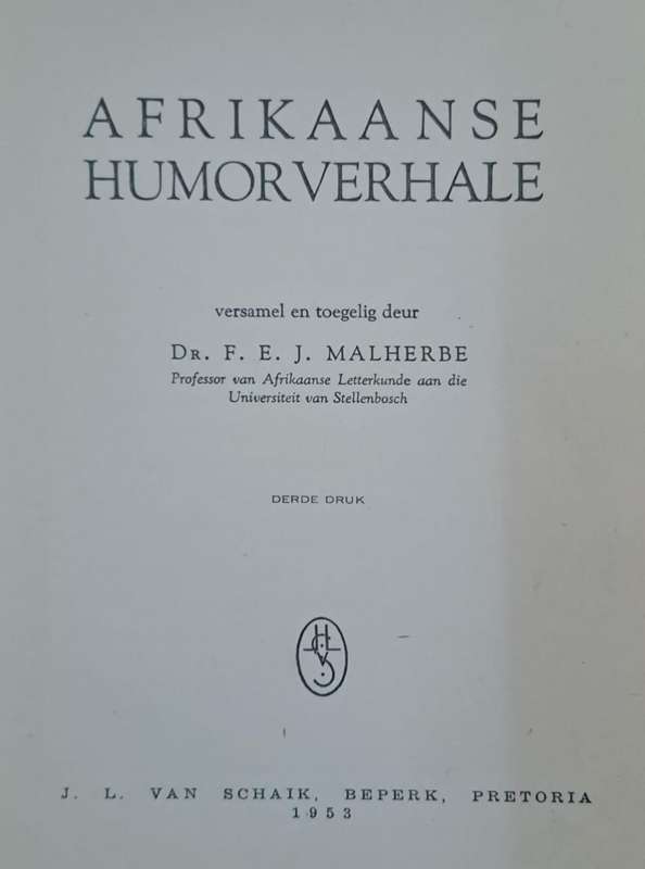 Afrikaanse Humorverhale - F. B. J. Malherbe (Hard cover with no dj)