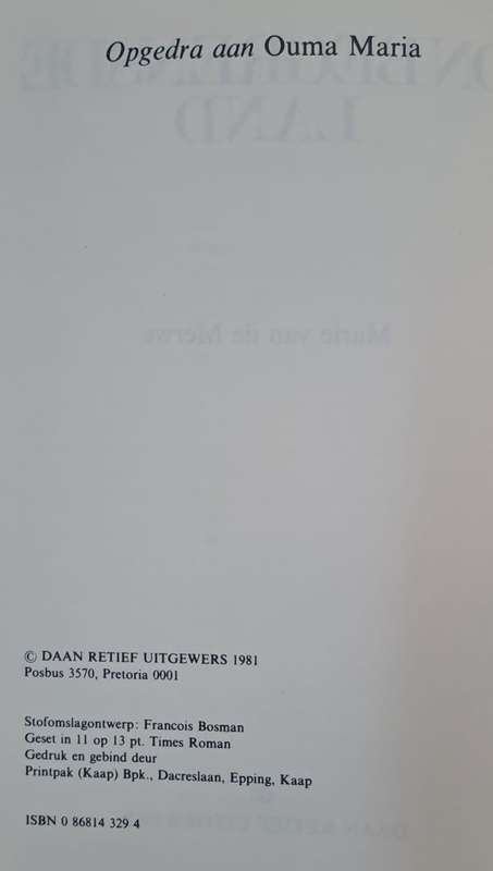 Onbegrensde land - Marie van de Merwe (Hard cover with dj)