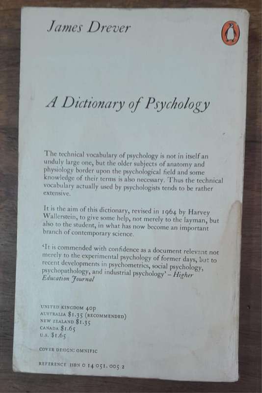 A Dictionary of Psychology - James Drever (Paperback book with no dj)