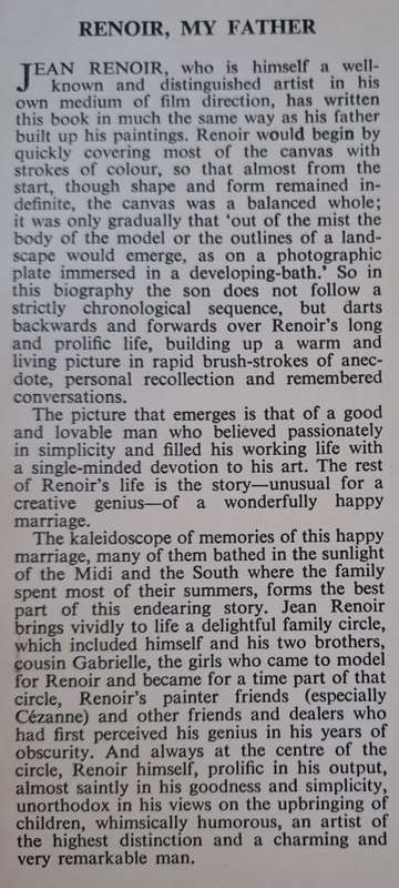 Renoir my Father - Jean Renoir (Hard Cover with dustjacket)