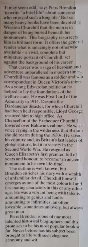 Winston Churchill A brief life - Piers Brendon (Hard cover with DJ)