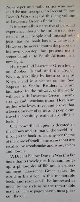 A Decent Fellow Doesn't Work. - Lawrence G Green. (Hardcover With DJ)