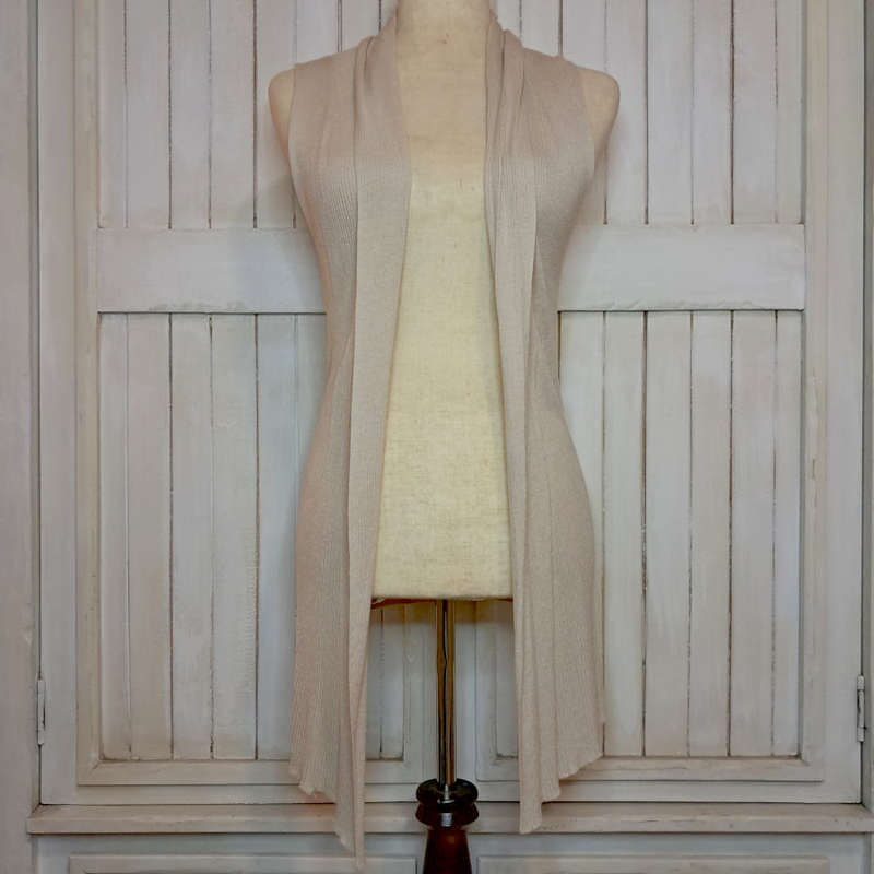 ANN TAYLOR (LOFT) WATERFALL-STYLE SLEEVELESS CARDIGAN/GILET - BIEGE