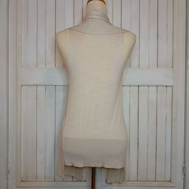 ANN TAYLOR (LOFT) WATERFALL-STYLE SLEEVELESS CARDIGAN/GILET - BIEGE