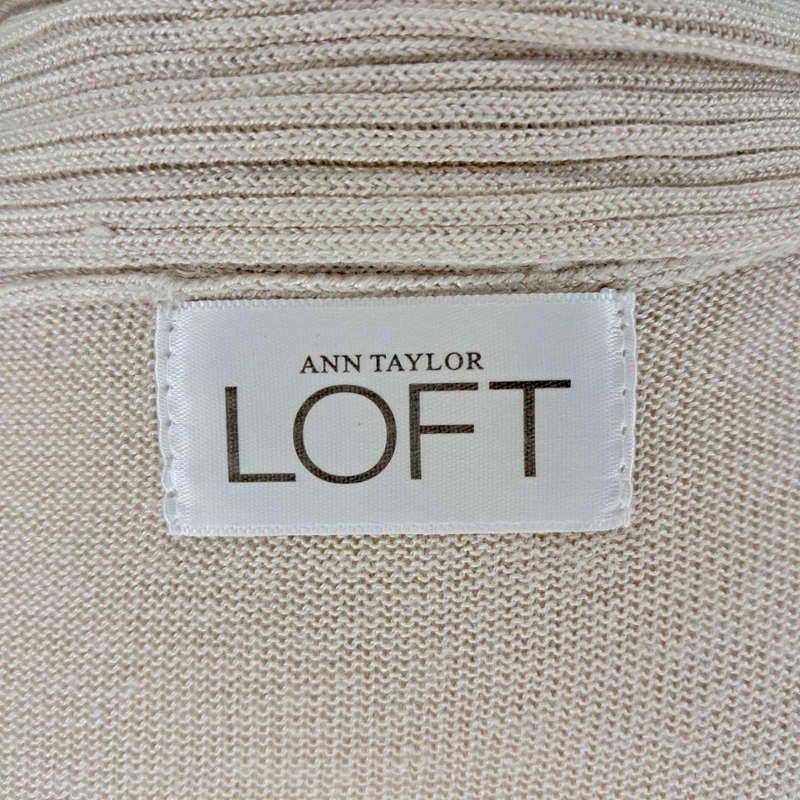 ANN TAYLOR (LOFT) WATERFALL-STYLE SLEEVELESS CARDIGAN/GILET - BIEGE