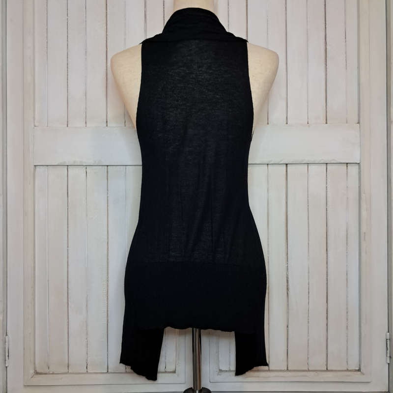 ANN TAYLOR (LOFT) WATERFALL-STYLE SLEEVELESS CARDIGAN/GILET - BLACK