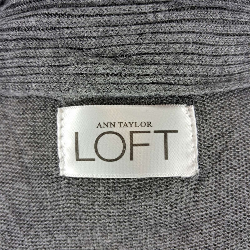 ANN TAYLOR (LOFT) WATERFALL-STYLE SLEEVELESS CARDIGAN/GILET - GREY