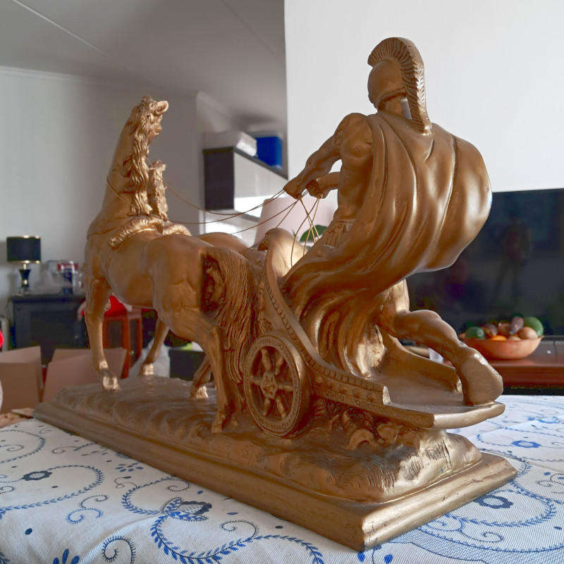 AMILCARE SANTINI LIMITED EDITION LARGE ROMAN GLADIATOR CHARIOT & HORSES ANTIQUE SCULPTURE