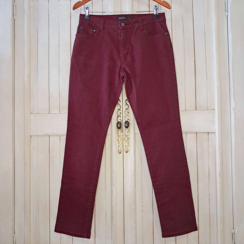 DAVID JONES CLASSIC COLLECTION MID-RISE SKINNY JEANS - BURGUNDY