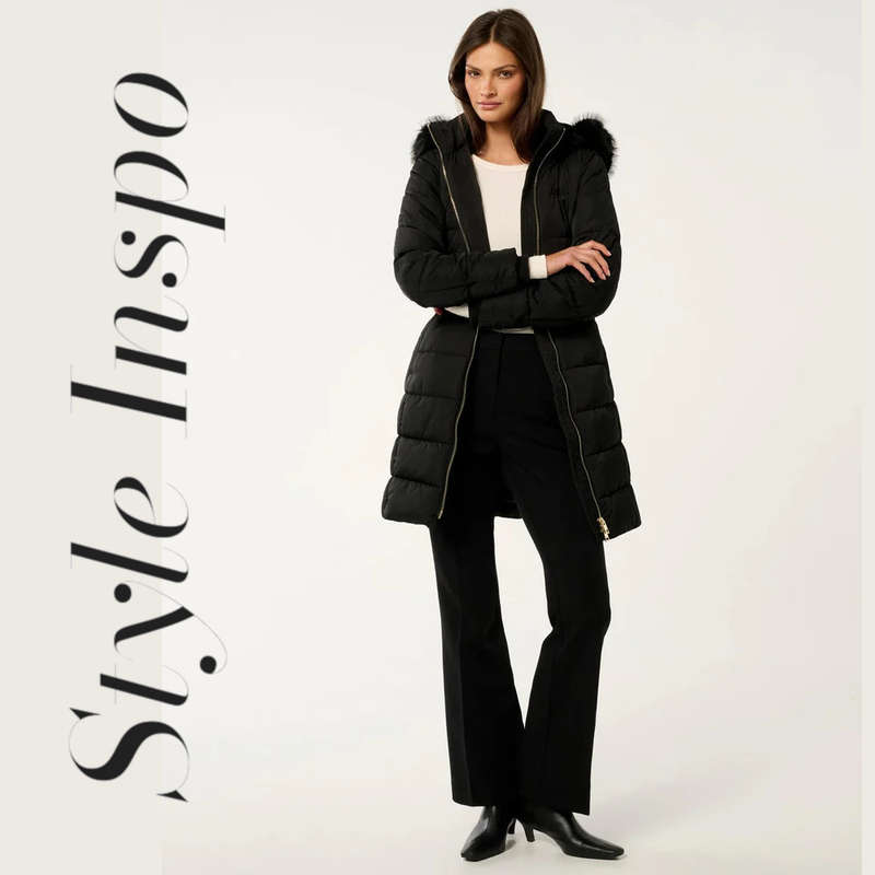 ESMARA LONGER LENGTH PUFFER JACKET - BLACK