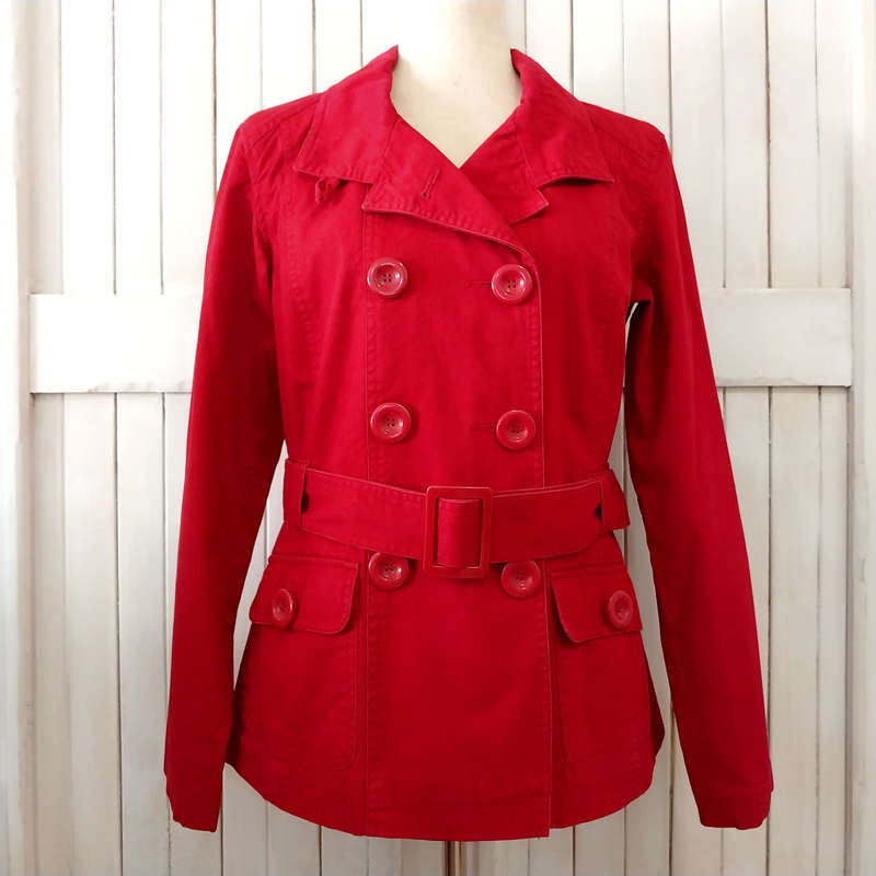 WOOLWORTHS SHORT TRENCH COAT - DEEP RICH RED