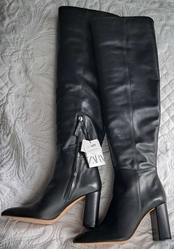 ZARA GENUINE LEATHER OVER THE KNEE BOOTS - BLACK