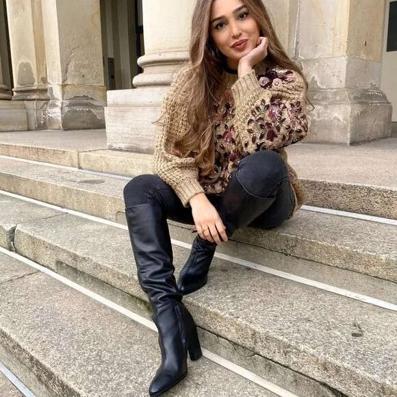 ZARA GENUINE LEATHER OVER THE KNEE BOOTS - BLACK