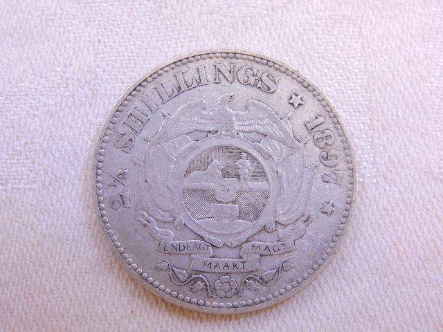 1897 ZAR 2 1/2 Shilling Silver Coin Paul Kruger .925 Sterling