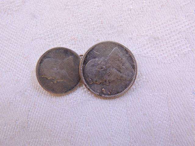 1897 ZAR 6d Sixpence Coin & ZAR 3d Cufflink Paul Kruger .925 Sterling Silver coin cufflink