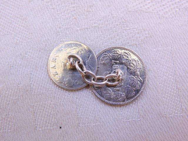 1897 ZAR 6d Sixpence Coin & ZAR 3d Cufflink Paul Kruger .925 Sterling Silver coin cufflink