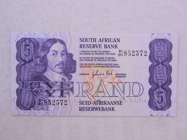 South Africa UNC Five Rand 5 Rand Bank Note  Gerhard de Kock  NO SECURITY STRIP