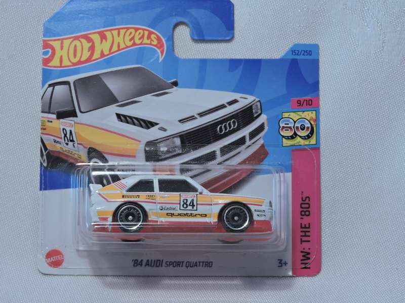 Hot Wheels AUDI Sport Quattro ( White with Yellow stripes ) Short Card