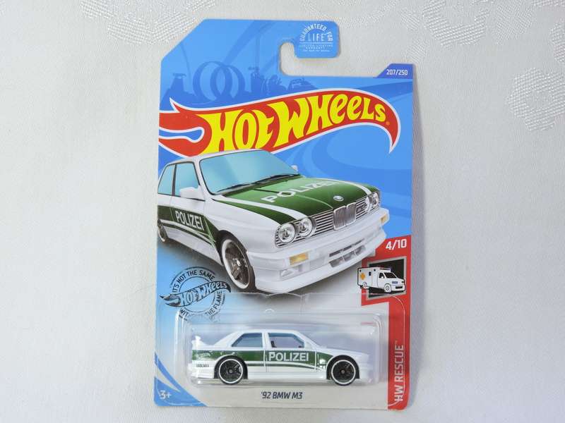 Hot Wheels BMW M3 Boxie Shape ( White green stripe Polizei ) Long Card
