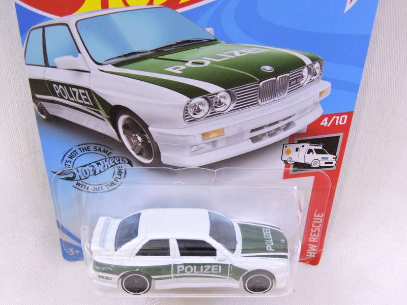 Hot Wheels BMW M3 Boxie Shape ( White green stripe Polizei ) Long Card