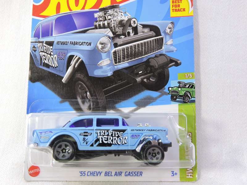 Hot Wheels CHEVY CHEVROLET Bel-Air Gasser ( Blue - Tri Five Terror ) Long Card