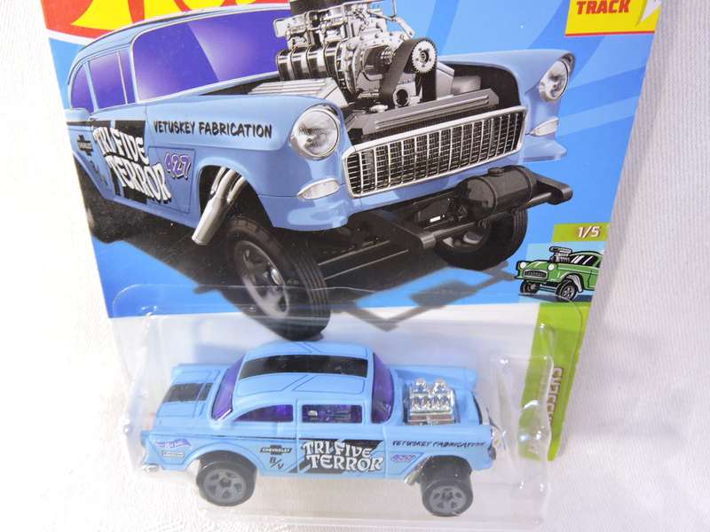 Hot Wheels CHEVY CHEVROLET Bel-Air Gasser ( Blue - Tri Five Terror ) Long Card