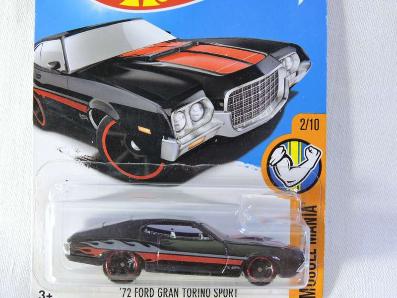 Hot Wheels FORD GRAN TORINO Sport ( Black with red & grey flames )  Long Card