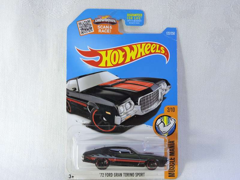 Hot Wheels FORD GRAN TORINO Sport ( Black with red & grey flames )  Long Card