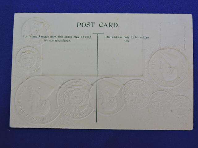 ZAR coin POST CARD 1 penny to half pond and pond embossed. Dutch birthday wish.