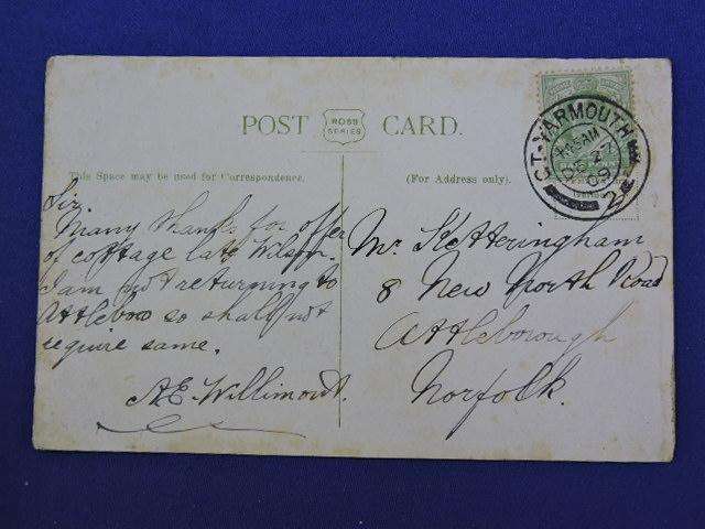 English POST CARD The Front, Great Yarmouth dated 1909 with Postage Stamp