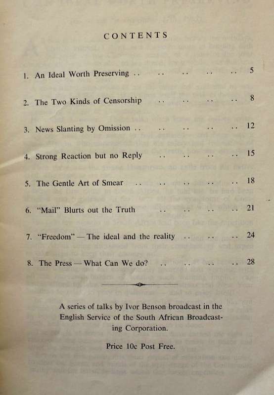 THE PROBLEM OF AN UNFREE PRESS - IVOR BENSON (1963) AN SABC PUBLICATION