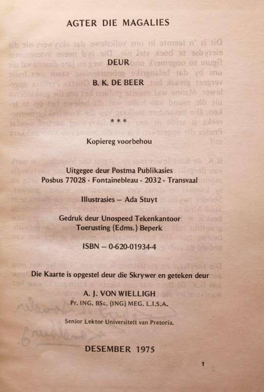 AGTER DIE MAGALIES - B.K. DE BEER (1975)