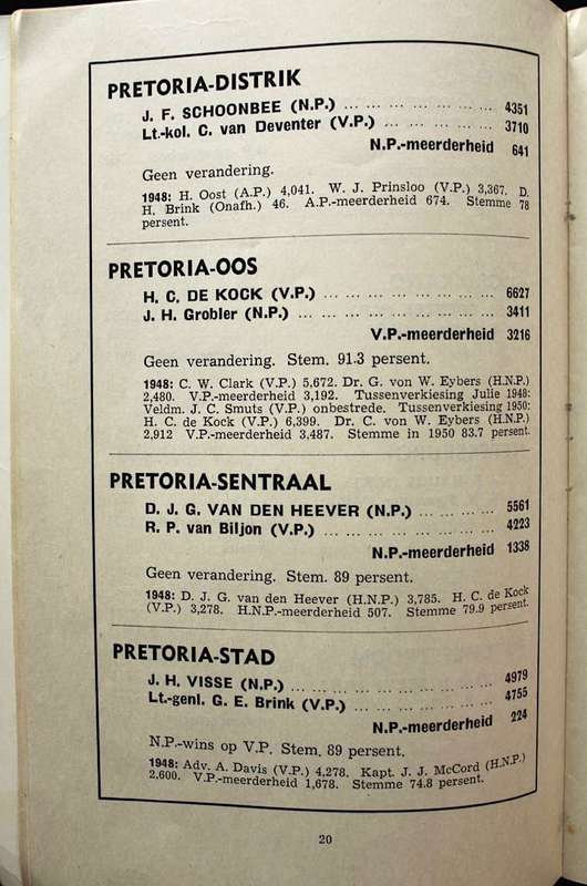 VERKIESING VAN 1953 - VOLLEDIGE UITSLAE IN ALLE KIESAFDELINGS IN UNIE EN SUIWES