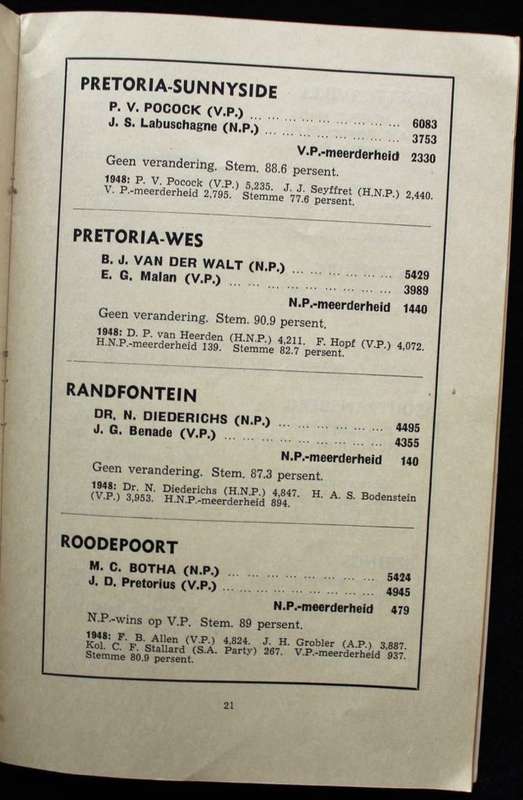 VERKIESING VAN 1953 - VOLLEDIGE UITSLAE IN ALLE KIESAFDELINGS IN UNIE EN SUIWES