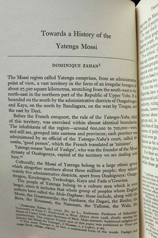 TOWARDS A HISTORY OF THE YATENGA MOSSI - DOMINIQUE ZAHAN - INSCRIBED BY AUTHOR