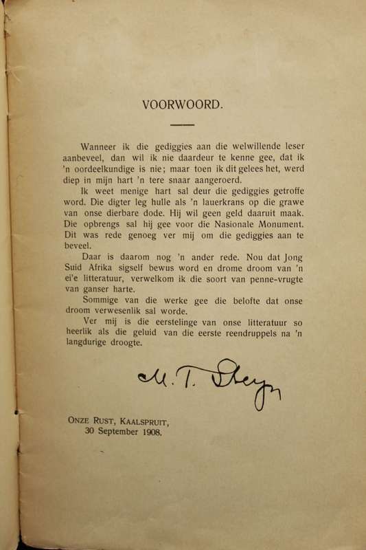 BIJ DIE MONUMENT - VERSE VAN TOTIUS (1908)