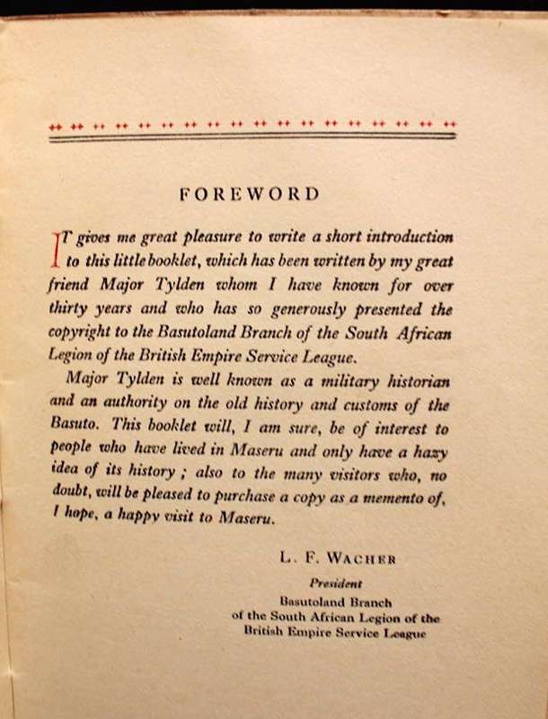 EARLY DAYS IN MASERU - MAJOR G. TYLDEN (1944)
