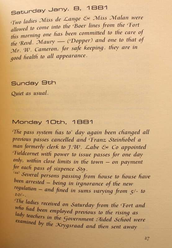 THE DIARY OF G.F. AUSTEN - MY EXPERIENCES IN POTCHEFSTROOM DURING THE FIRST BOER WAR 1880 - 1881