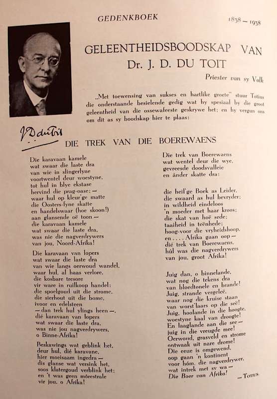 GEDENKBOEK VAN DIE OSSEWATREK 1838-1938 - D. MOSTERT (met oorspronklike glipkassie!)