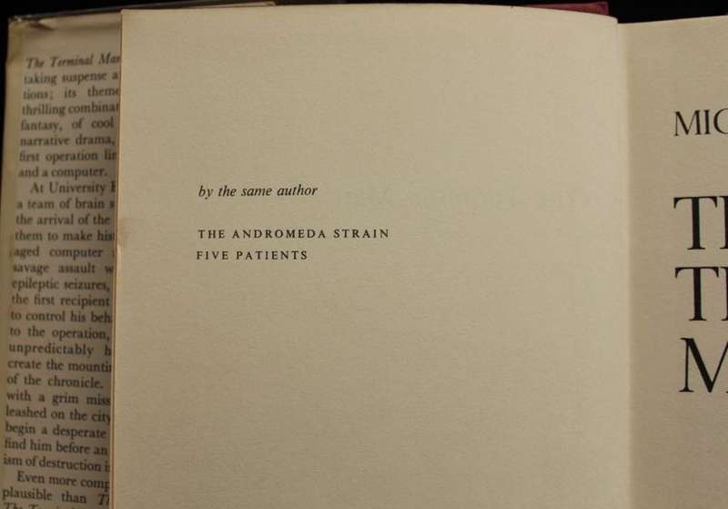 THE TERMINAL MAN by Michael Crichton (1972) - 1st ed.