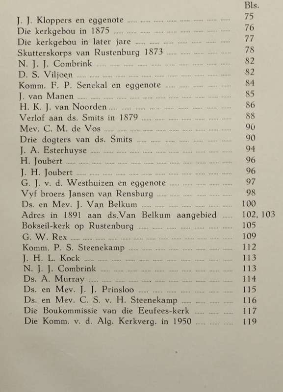 DIE NEDERDUITSCH HERVORMDE GEMEENTE RUSTENBURG 1850-1950 deur S.P. Engelbrecht